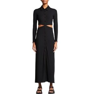 Jonathan Simkhai Black Ribbed Cutout Long Sleeve Button Front Maxi Dress XS s